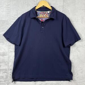 Robert Graham Navy Polo Shirt Men L Signature Contrast Trim Bold Collar Detail